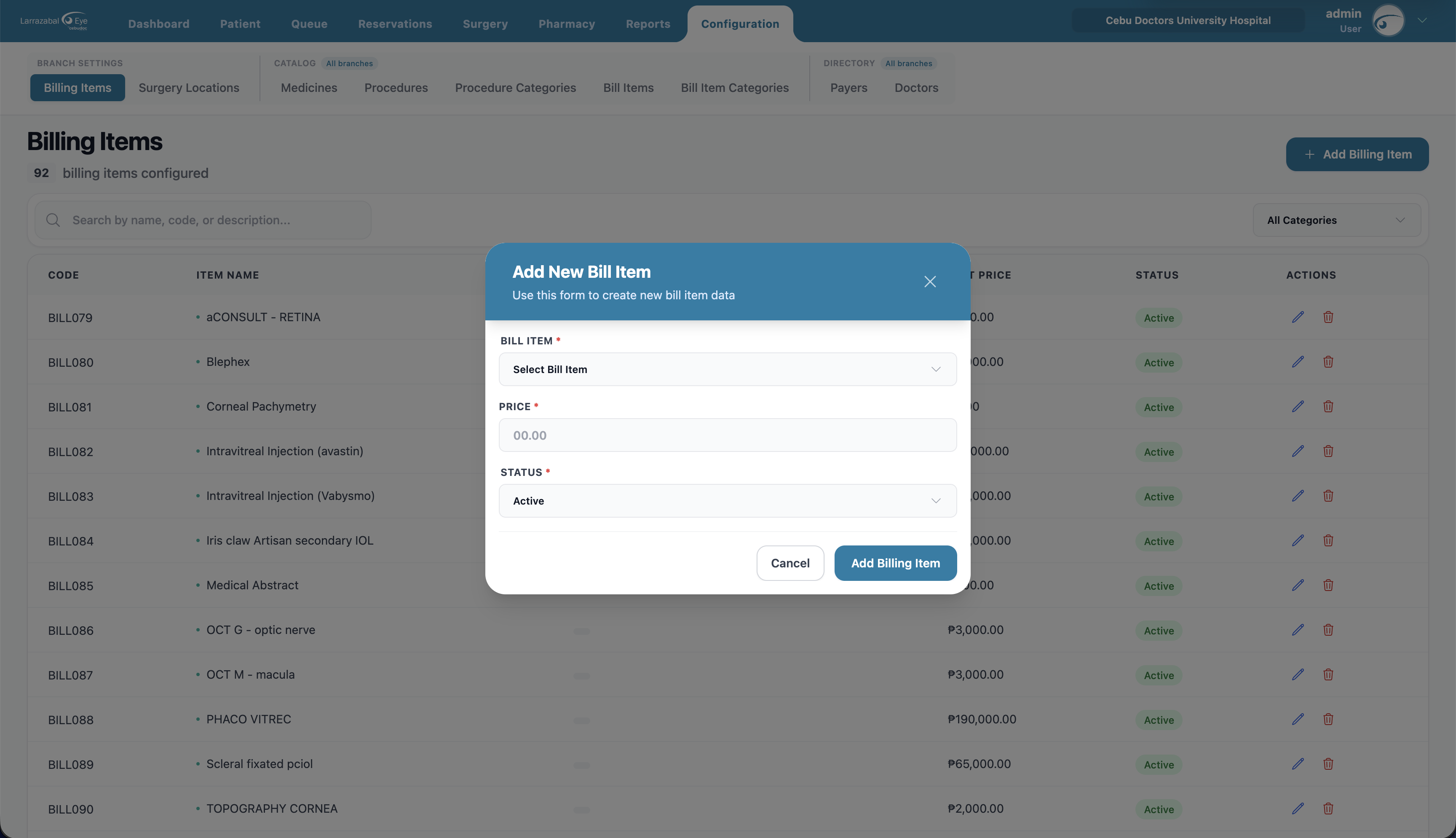 The Add New Bill Item dialog