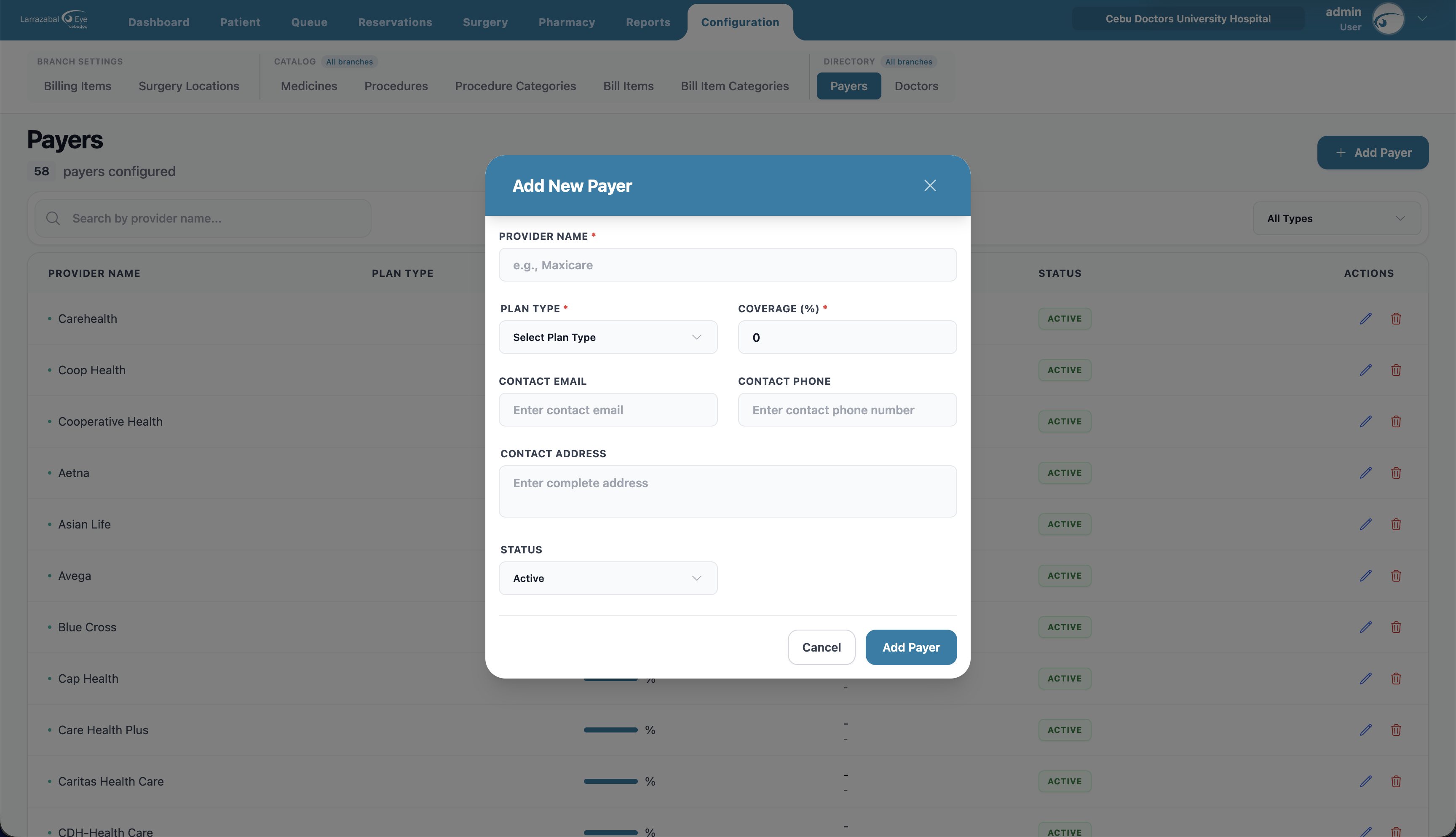 The Add New Payer dialog