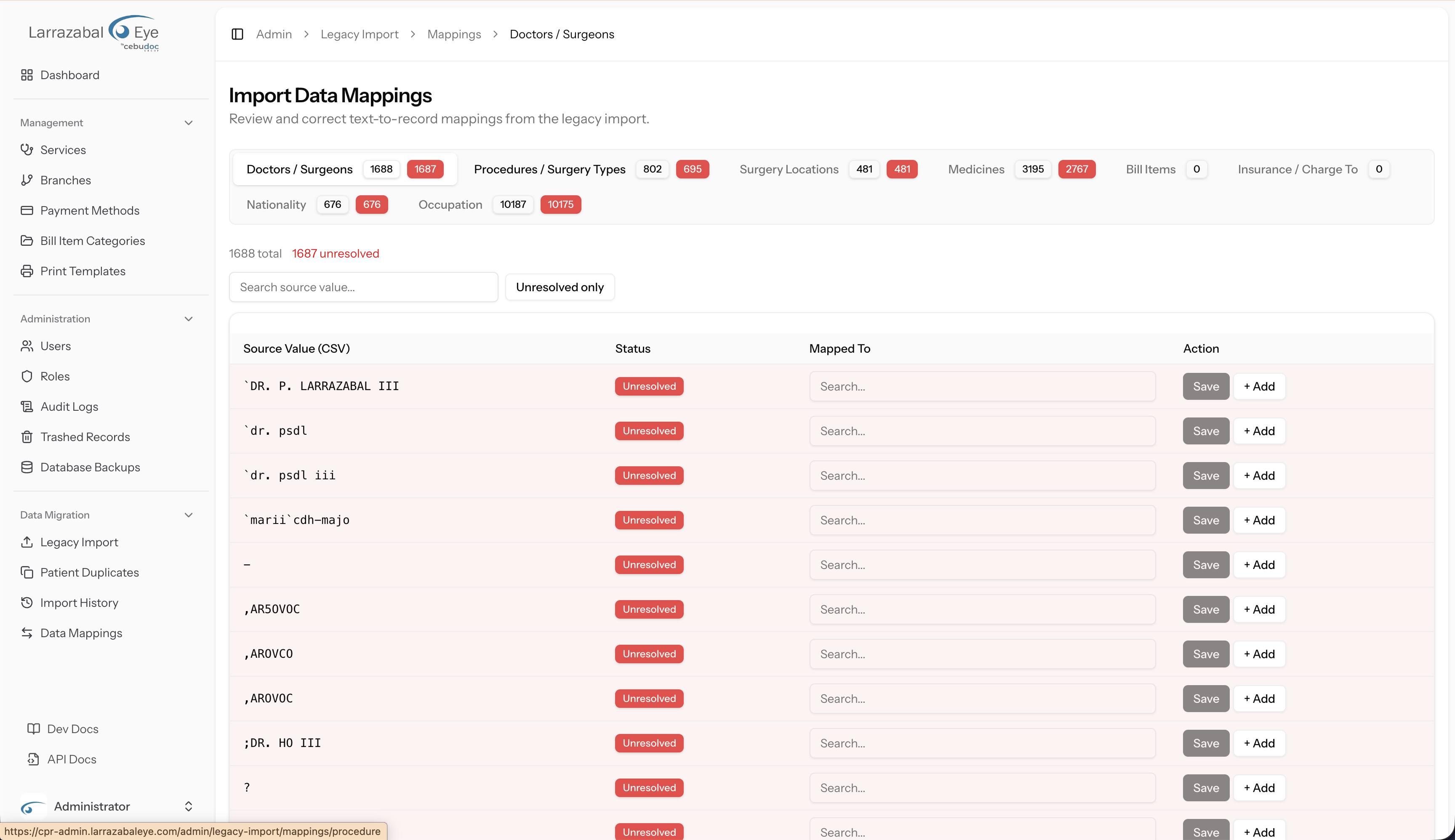 The Import Data Mappings screen