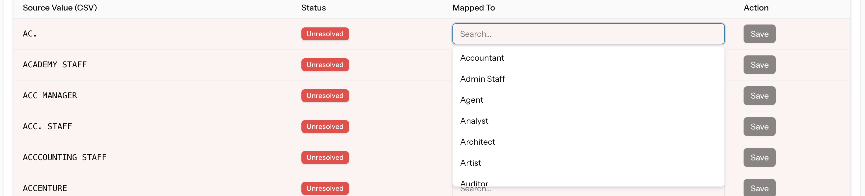 Occupation Mapped To dropdown showing the controlled list