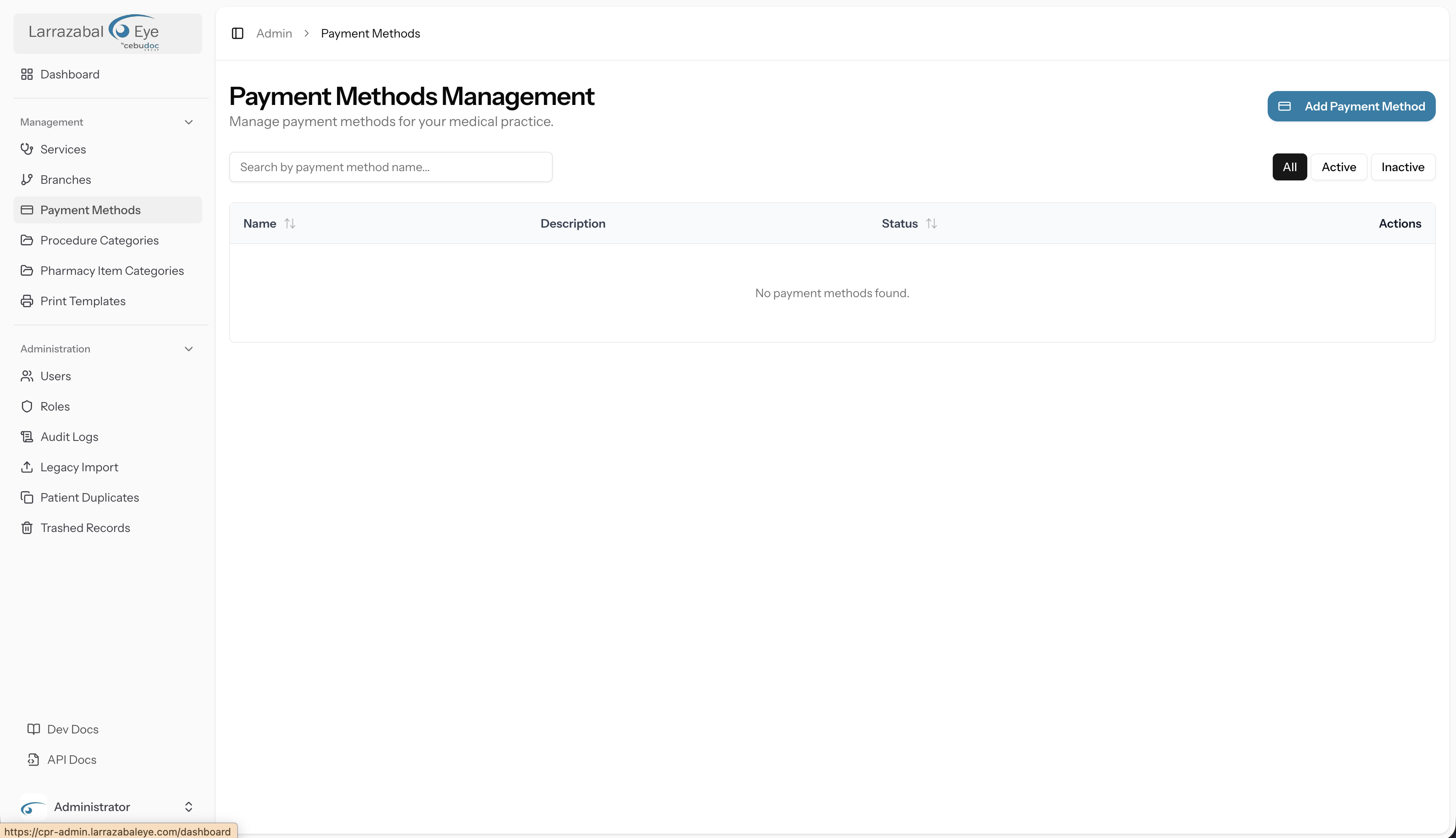 The Payment Methods list