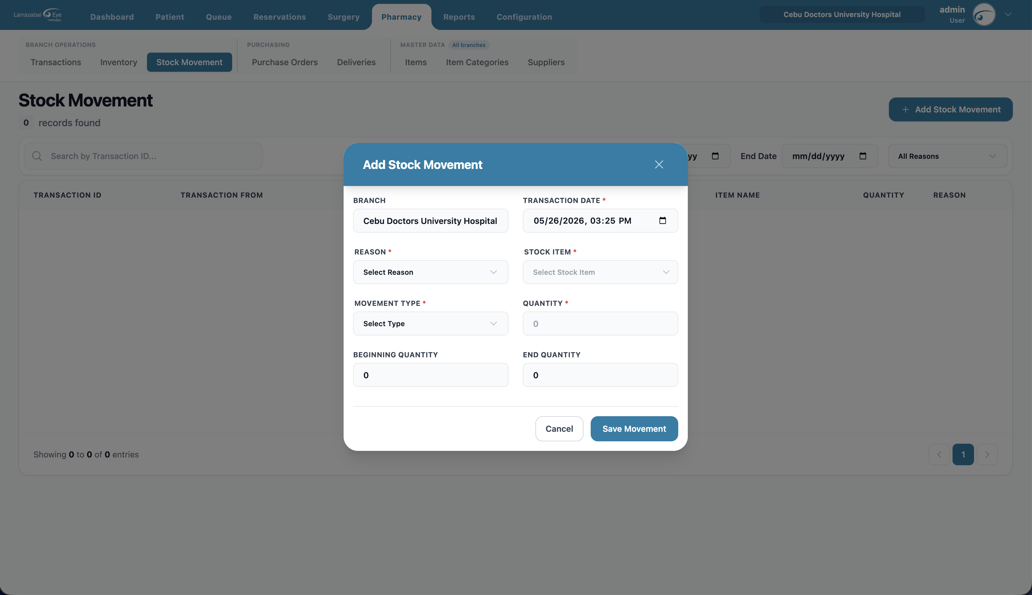 The Add Stock Movement dialog