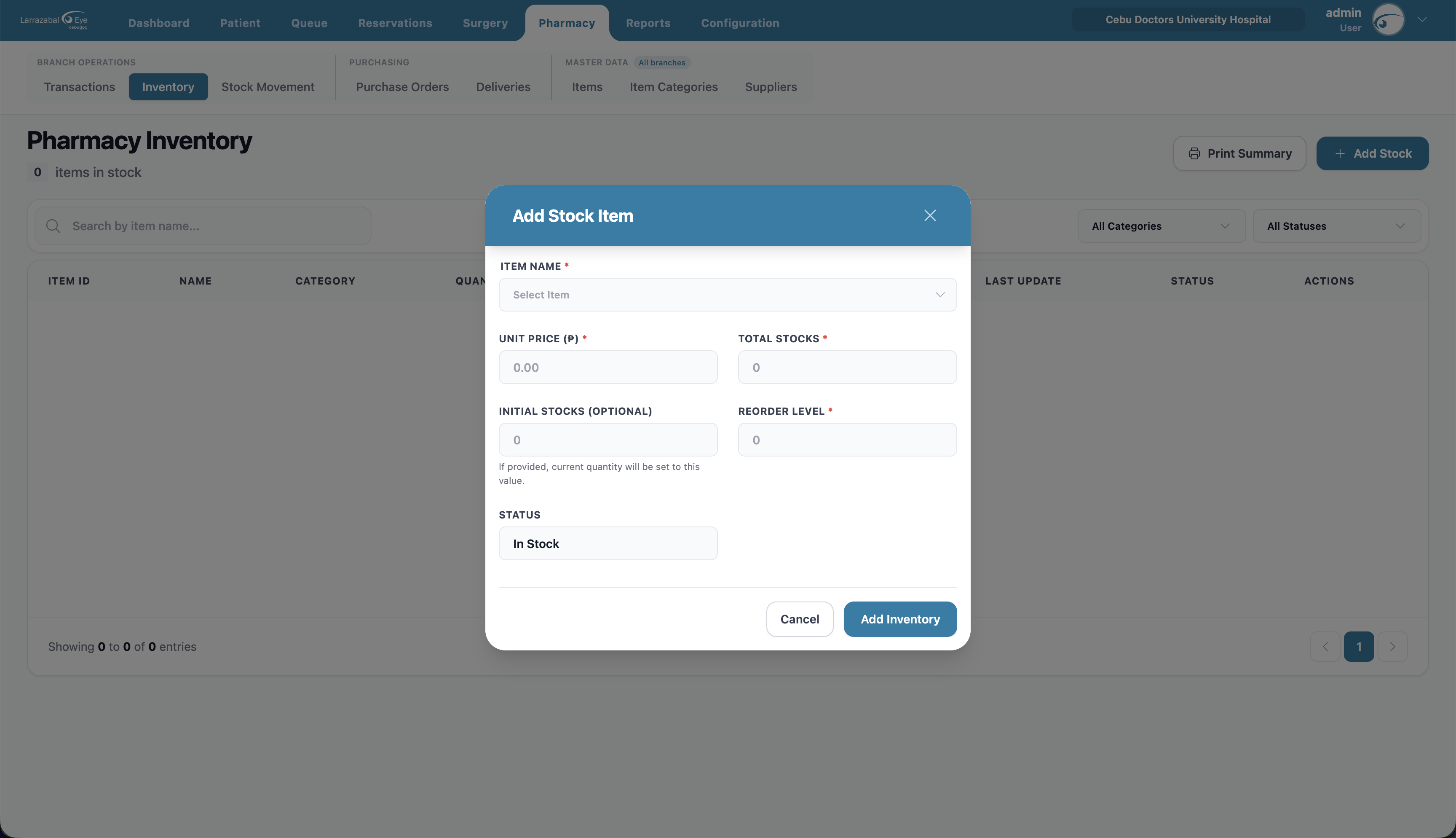 The Add Stock Item dialog