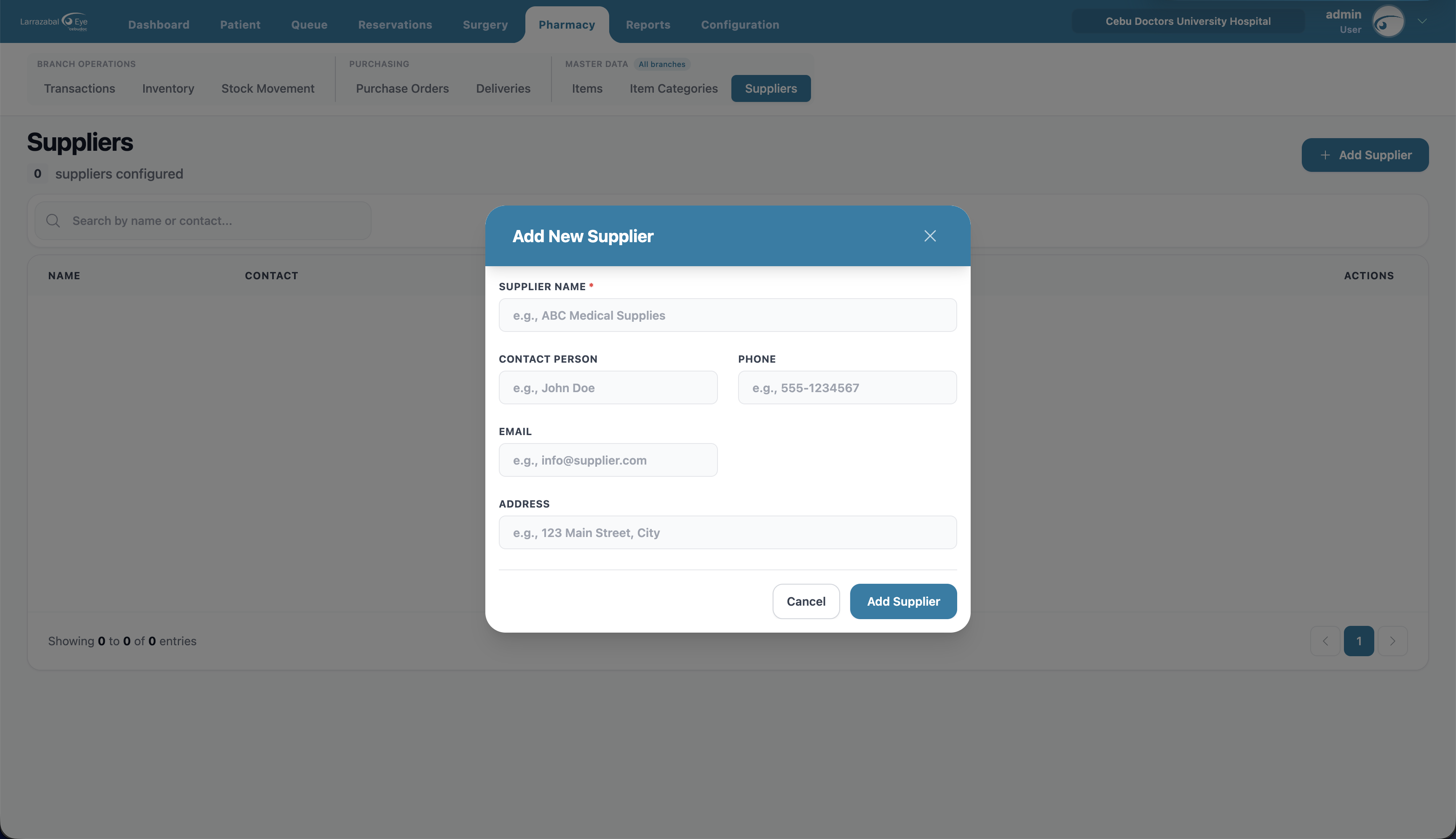 The Add New Supplier dialog