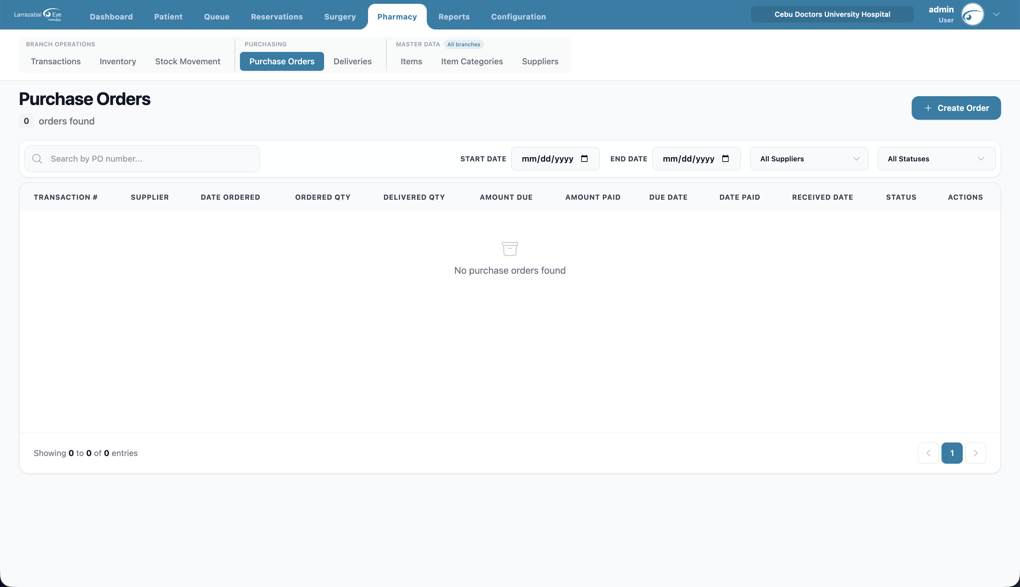 The Purchase Orders tab