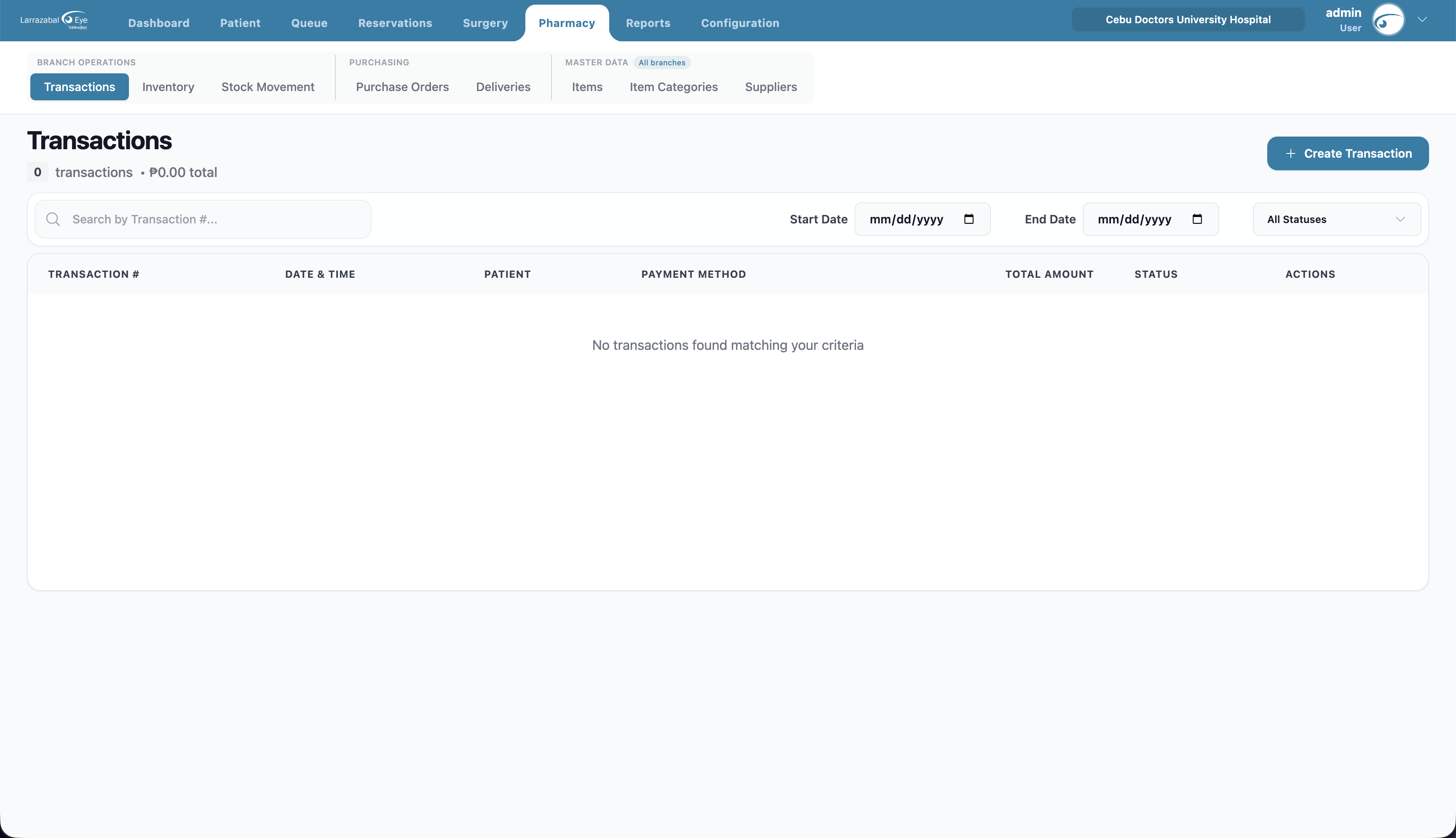 The Pharmacy Transactions tab