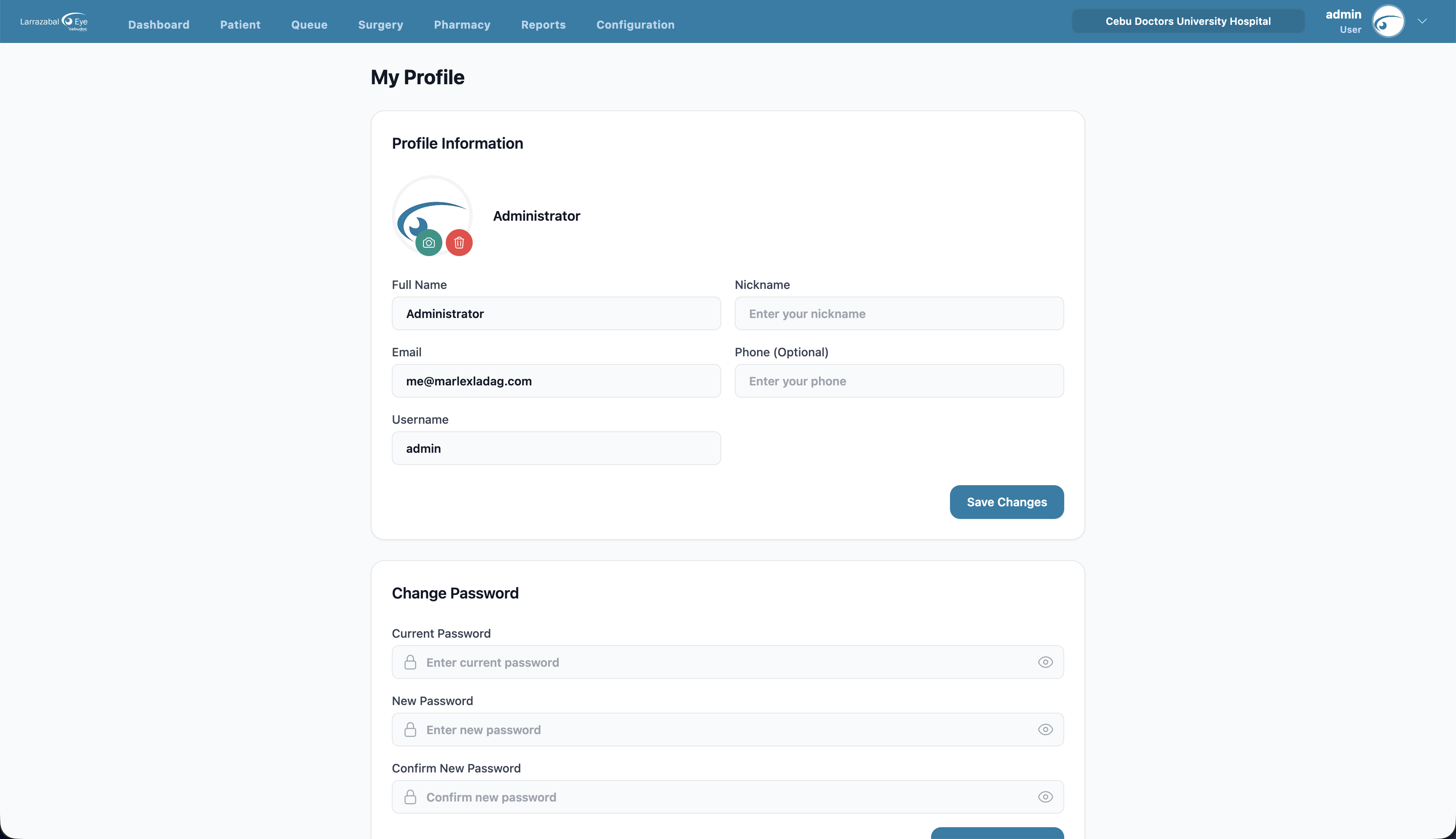 The My Profile page
