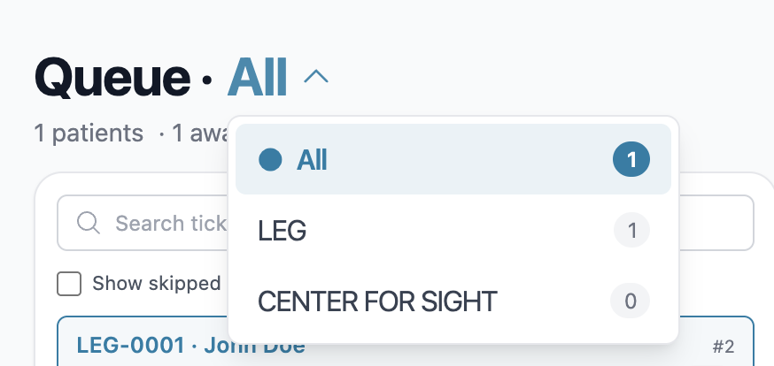 The service selector dropdown