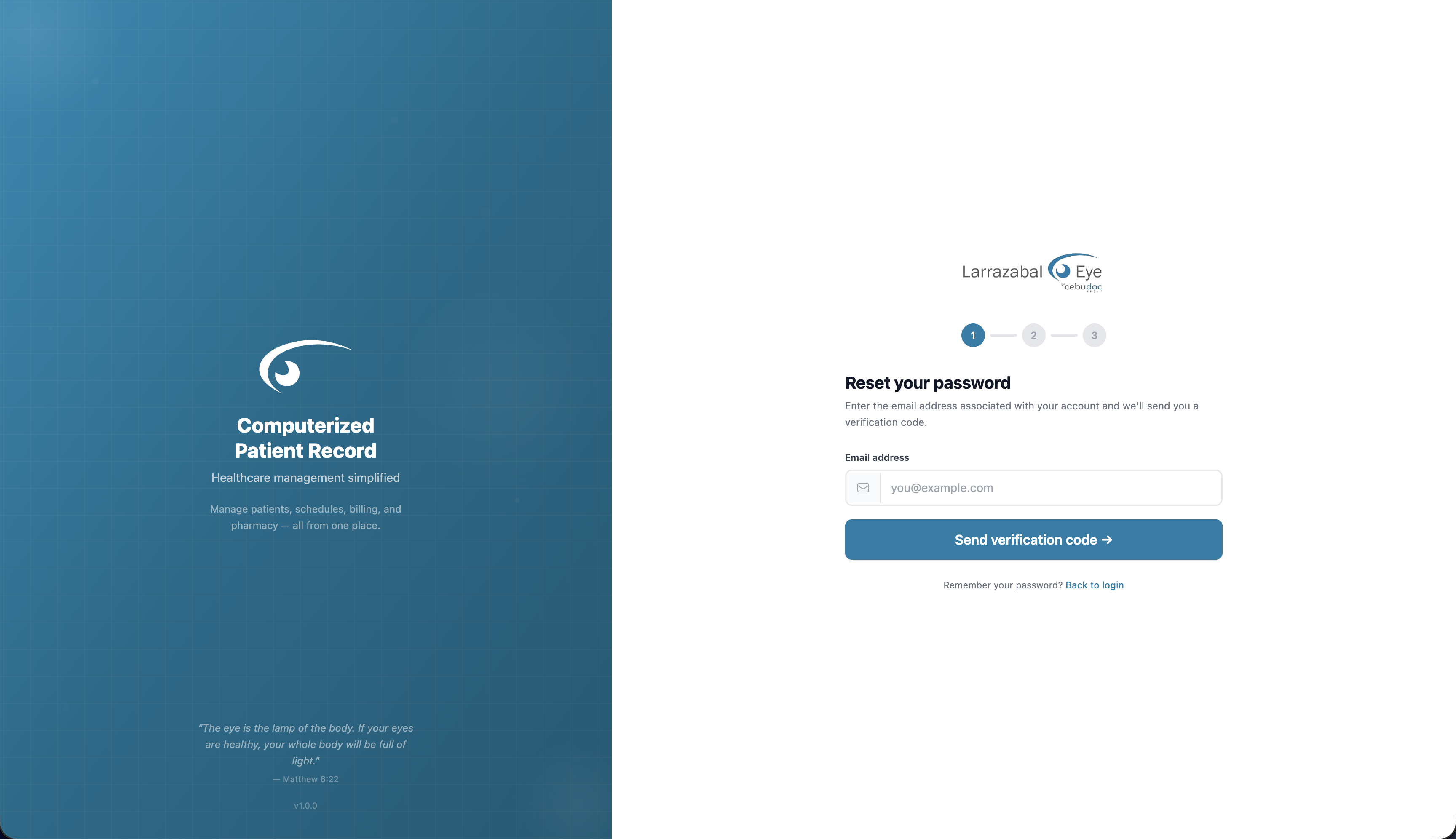 Password reset, step 1 — enter your email